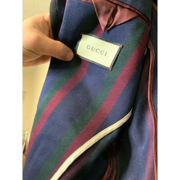 Gucci Mens Blue Green Burgundy Striped Tiger Patch Blazer Jacket $2900, Size 48 - Picture 7 of 8